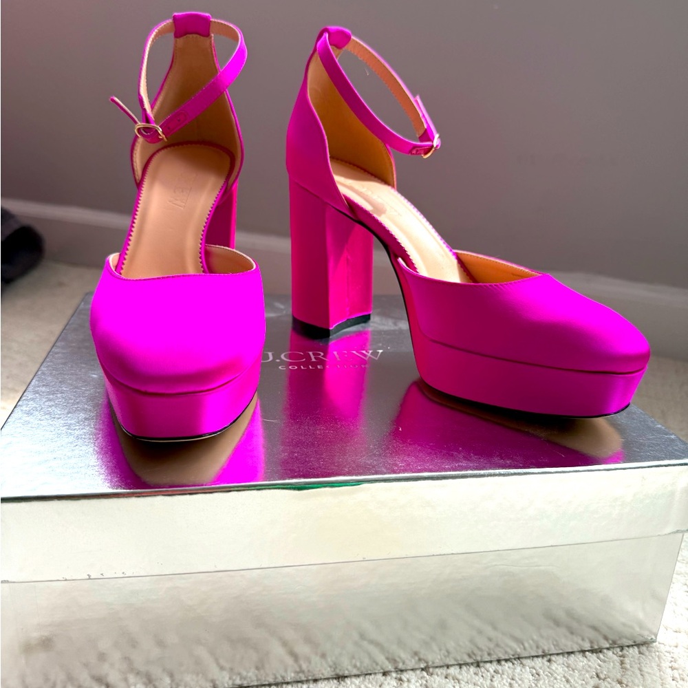 J. Crew Collection Maisie made-in-Italy Platform Heels in Radiant Fuschia *NWT* - Picture 4 of 7